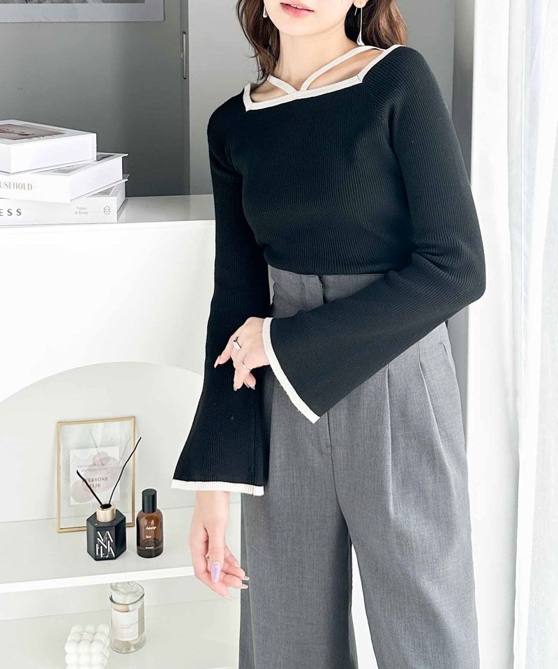 日本 Classical Elf - 氣質彈性微喇叭袖薄針織上衣-米杏