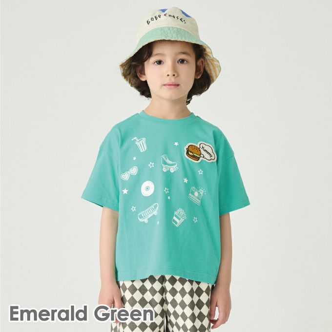 日本 evercloset - 100%棉 漢堡貼布短袖上衣-白