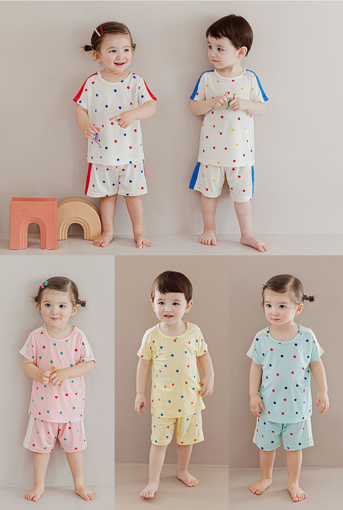 韓國 Cordi-i - 無螢光涼感短袖家居服套裝-圓點點-淺黃