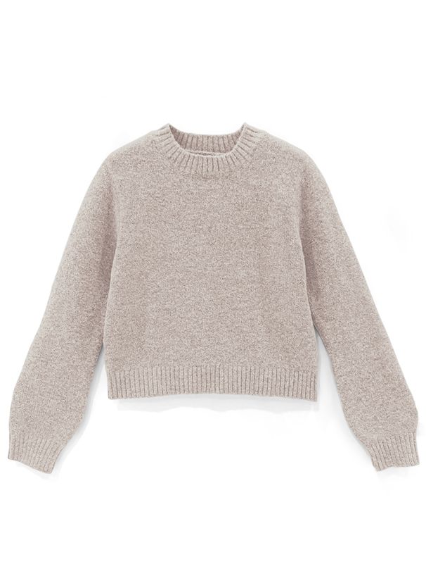 日本 GRL - 短版簡約圓領針織毛衣-淺灰 (F)