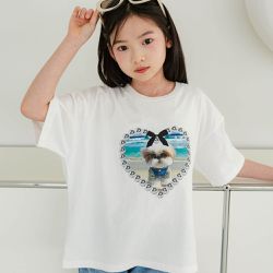 韓國 sm2 - 愛心海灘狗狗相框短袖上衣-白