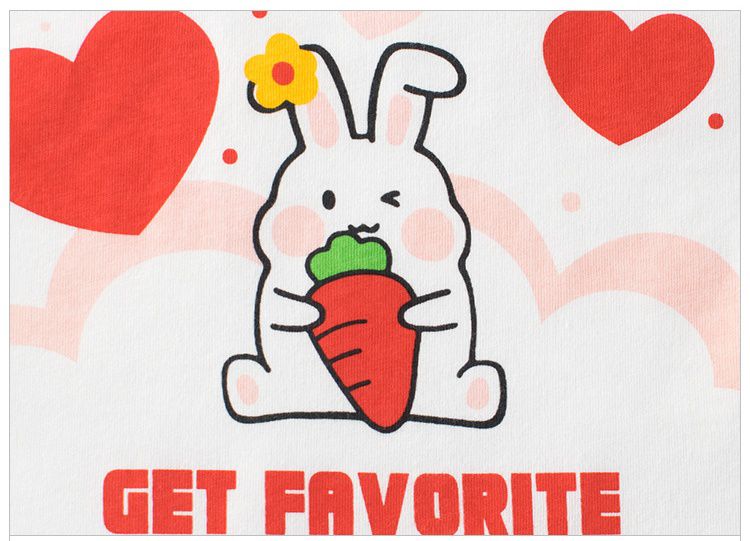 純棉短袖上衣-愛心兔兔-粉+白