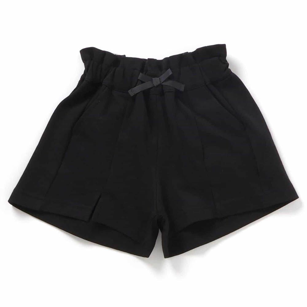 腰蝴蝶結優雅摺線短褲-黑