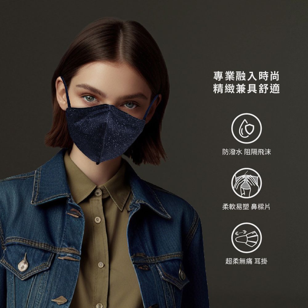 3D立體型醫療防護口罩（成人用）牛仔金屬藍 30入盒裝