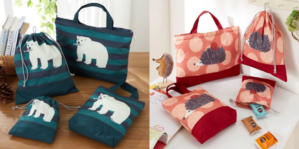 日本千趣會 - 撥水加工 多功能上學提袋四件組-刺蝟-粉