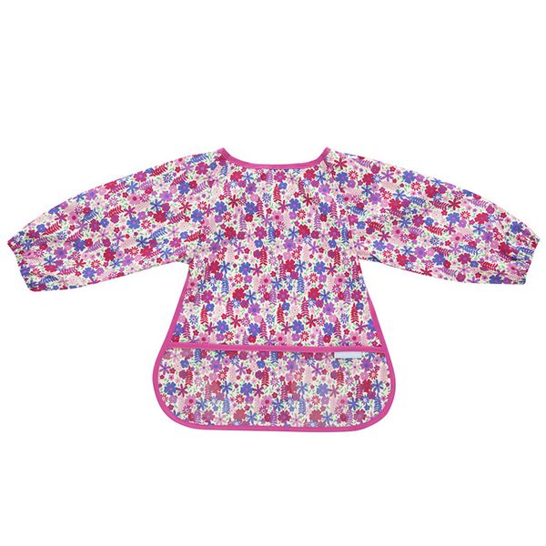 英國 JoJo Maman BeBe - 長袖圍兜/吃飯衣-繽紛粉花