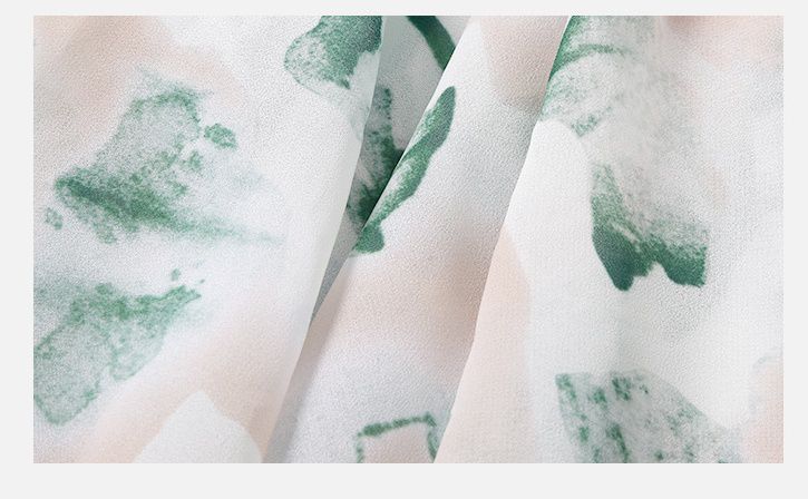 小清新比基尼罩衫顯瘦修身泳衣(三件組)-潑墨葉片-綠+白-比基尼上衣、泳褲、罩衫