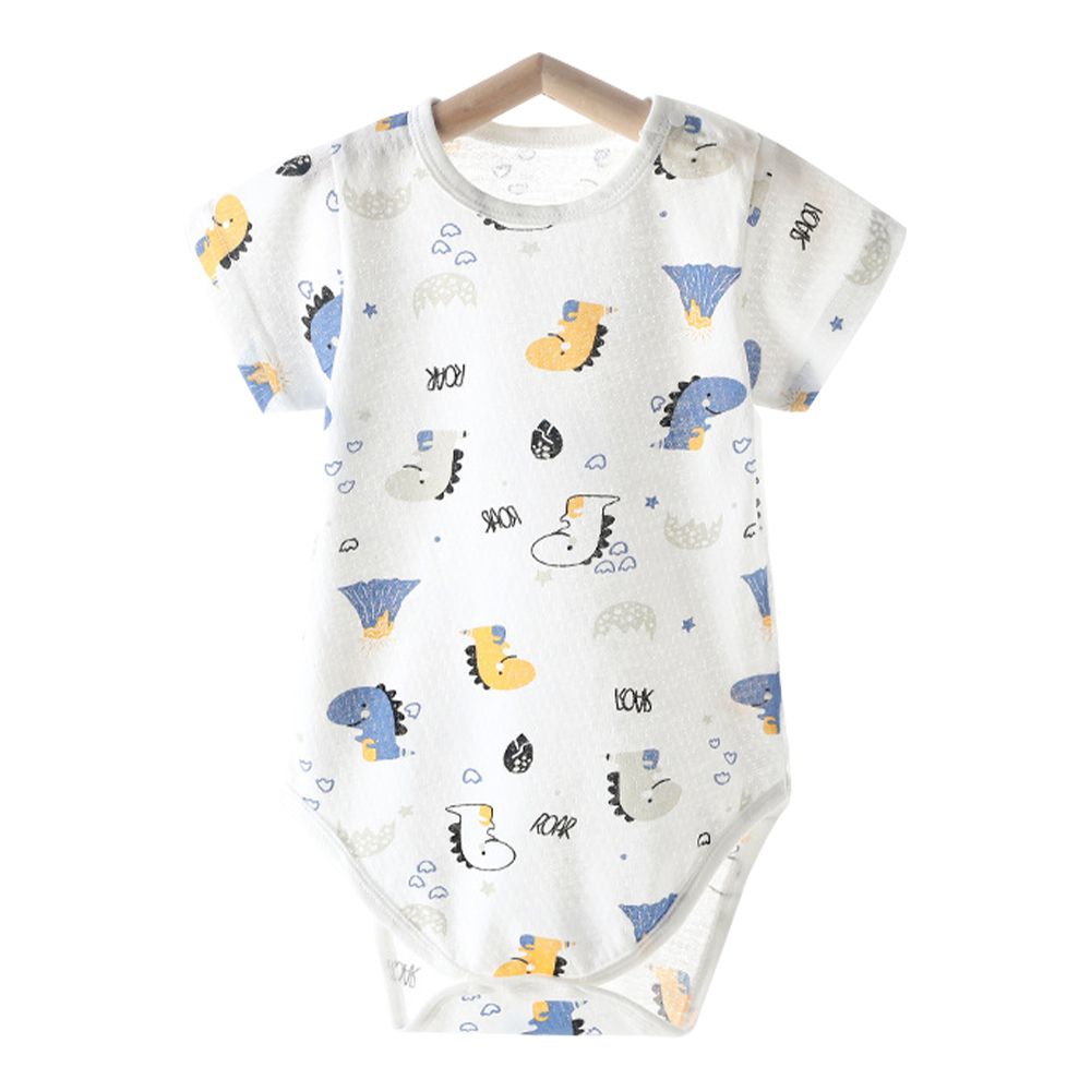 2件入-短袖包屁衣 透氣排汗 純棉連身衣-恐龍+隨機1件