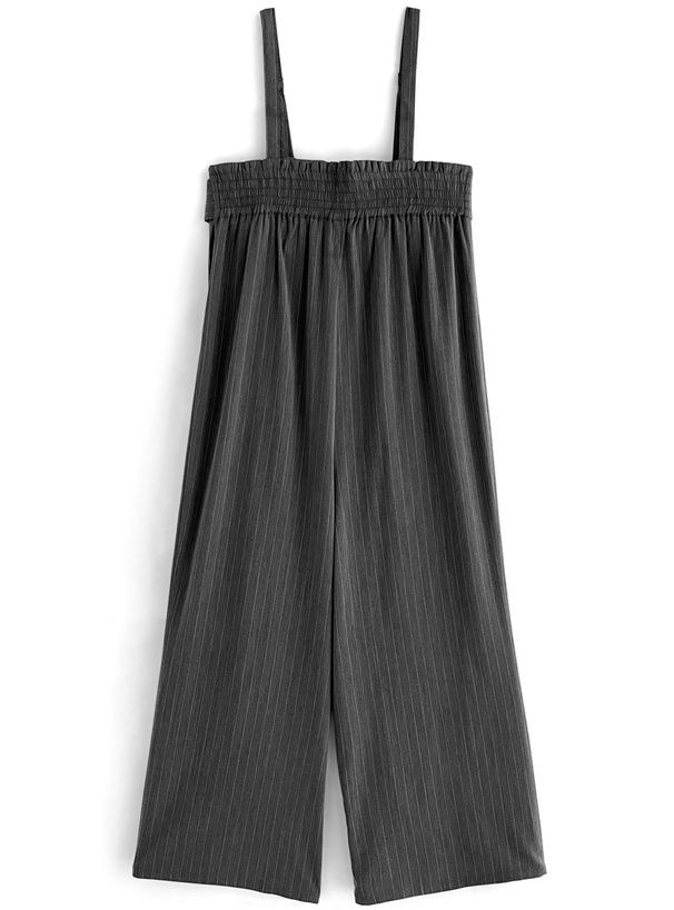 日本 GRL - 時尚酷甜感條紋吊帶褲-石墨灰 (F)