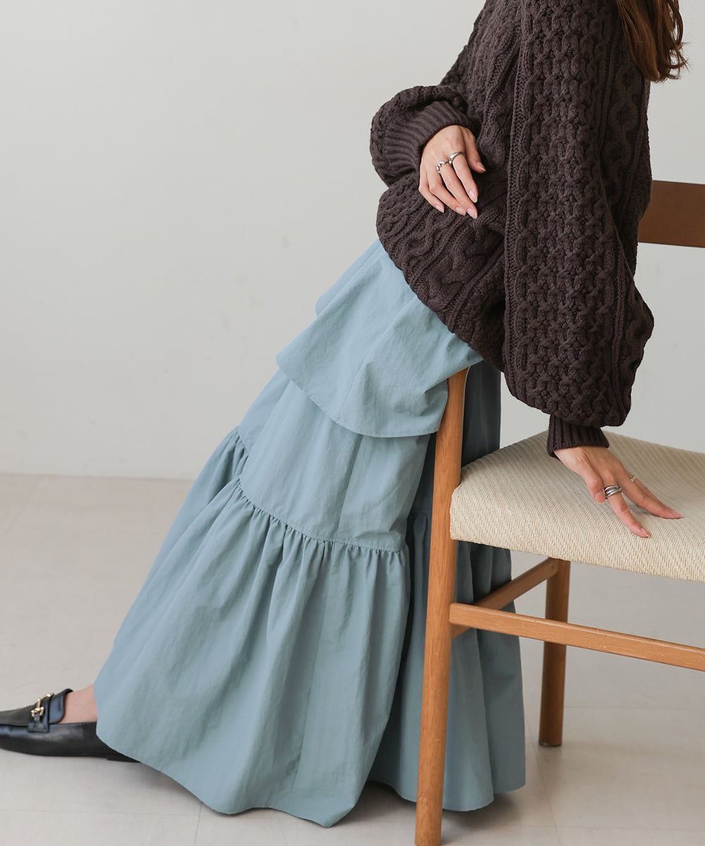 日本 Bab - 成熟可愛立體縐褶蛋糕長裙-米杏 (M)