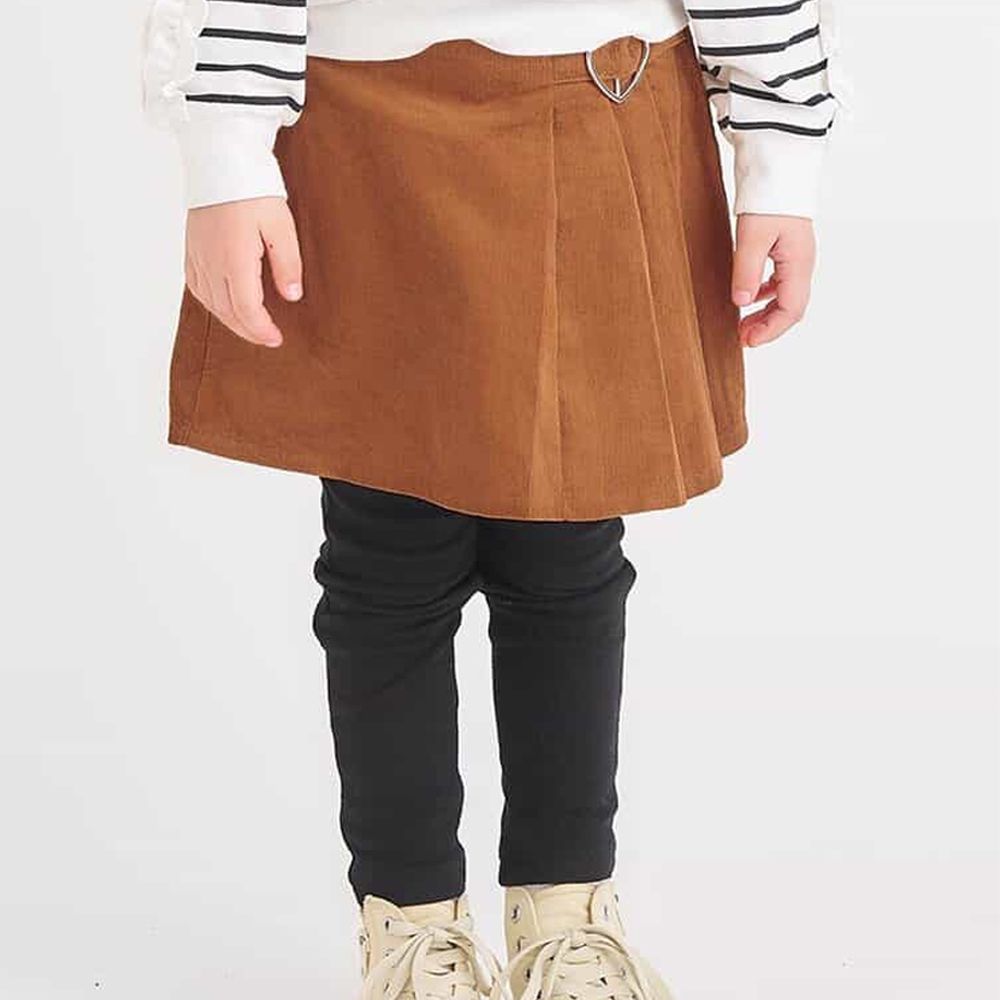 燈芯絨愛心釦百摺褲裙-焦糖棕