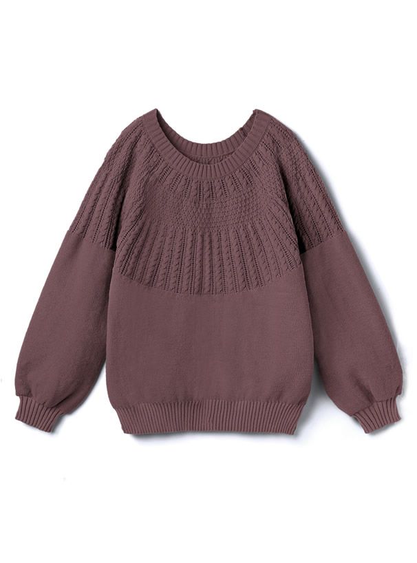 日本 GRL - 放射編織紋圓領針織上衣-杏