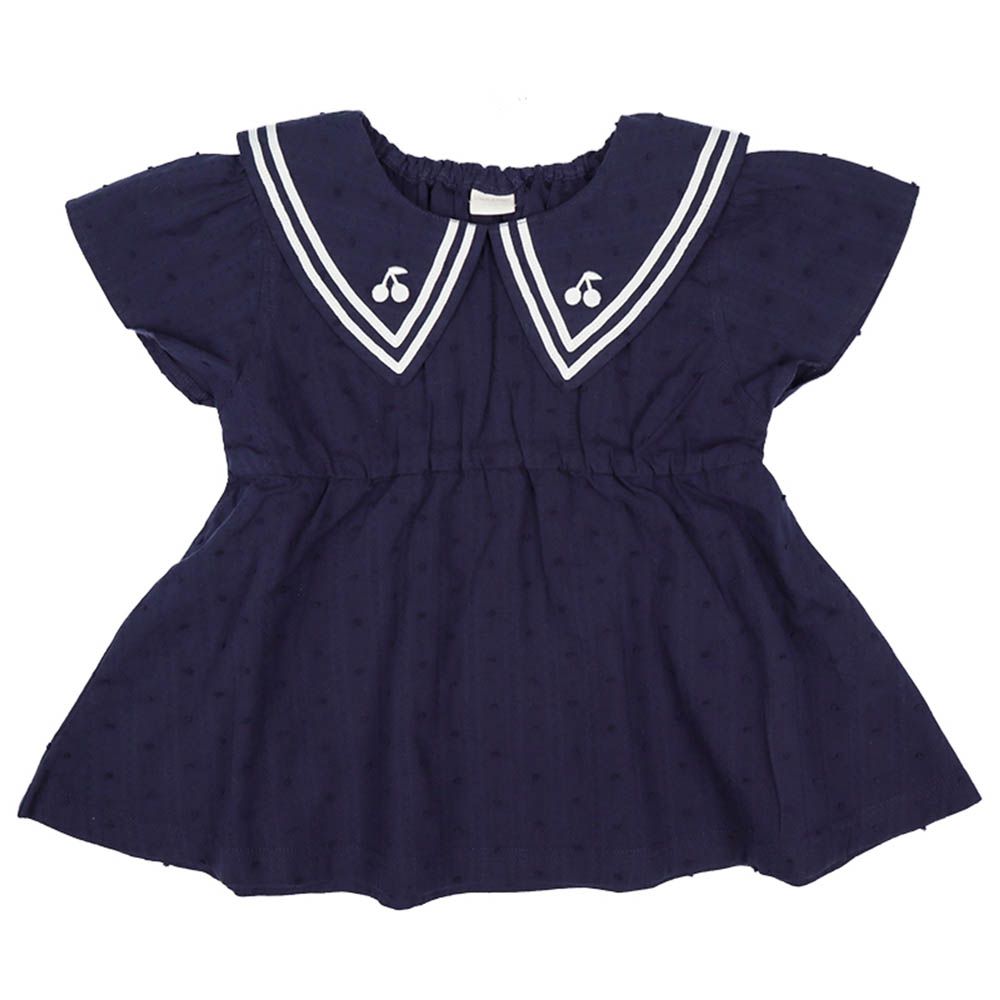兒童短袖水手風上衣-平織-深藍色