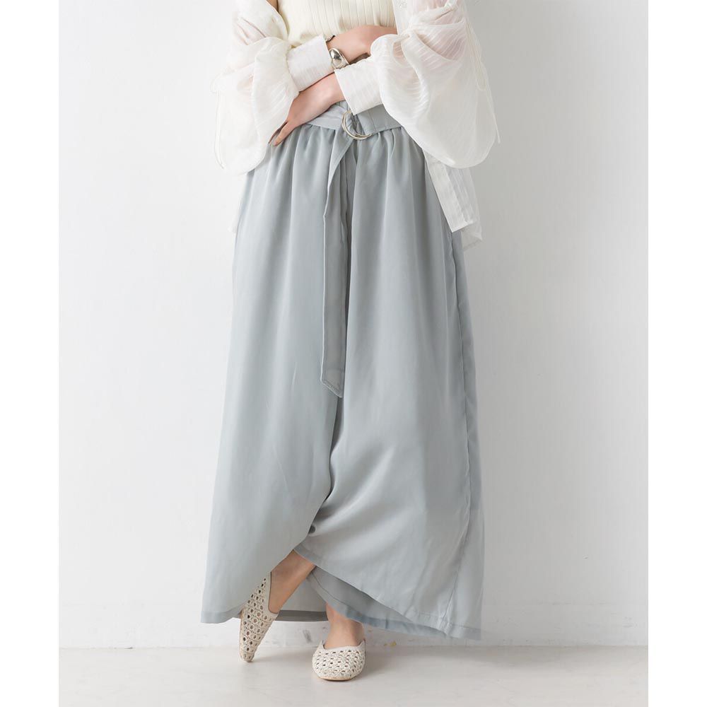 日本 OMNES - 透氣質感綁帶修身寬褲-薄荷藍