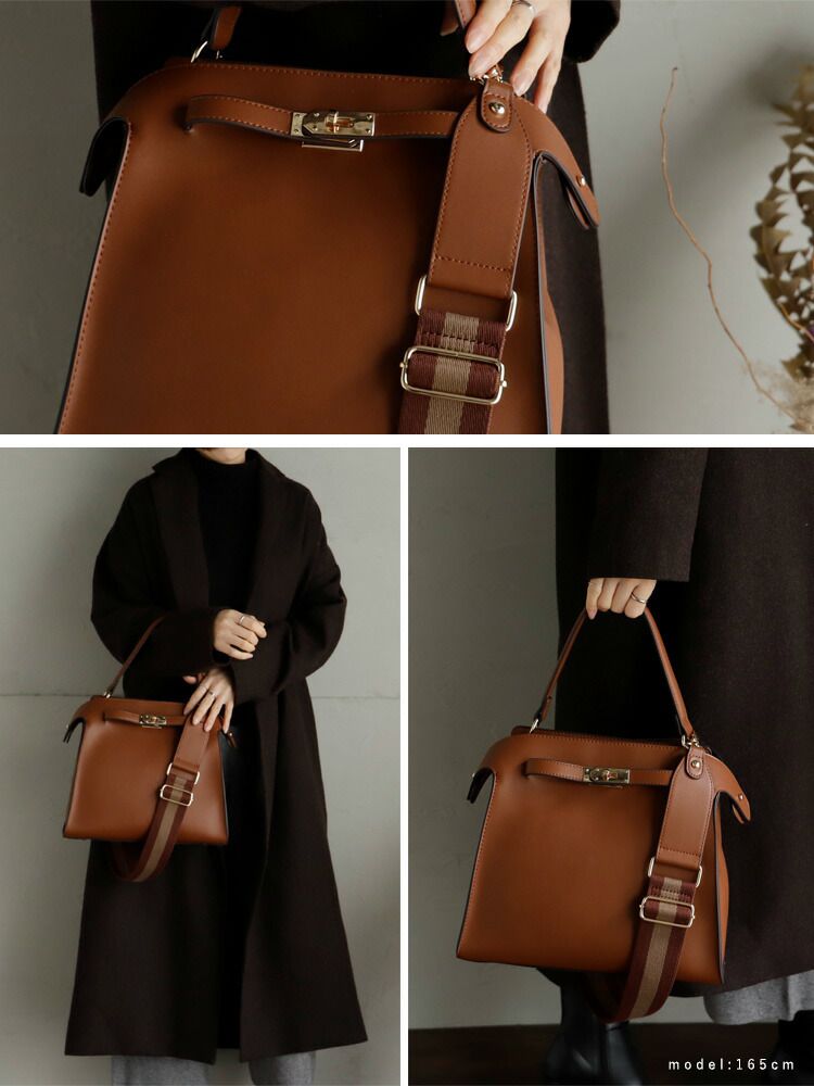 日本代購 - 時尚寬帶金釦2WAY肩背/手提包-復古藍 (M(約26x30cm))