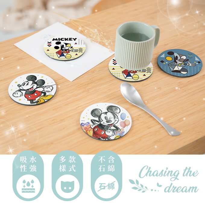 收納王妃 - 迪士尼 Disney 米奇特展【繽紛藝術米奇】珪藻土軟式吸水杯墊 吸水墊 台灣製造二入組10X10X0.5cm