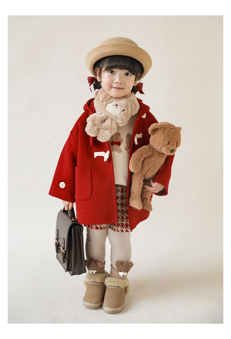 TONGMO - 加厚復古牛角釦連帽外套-駝色