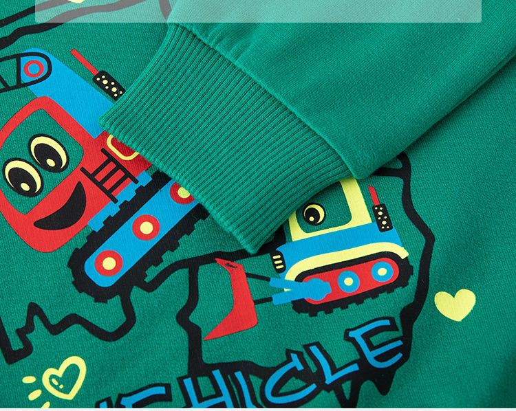 純棉圓領長袖上衣/大學T-合作的工程車車-深藍色