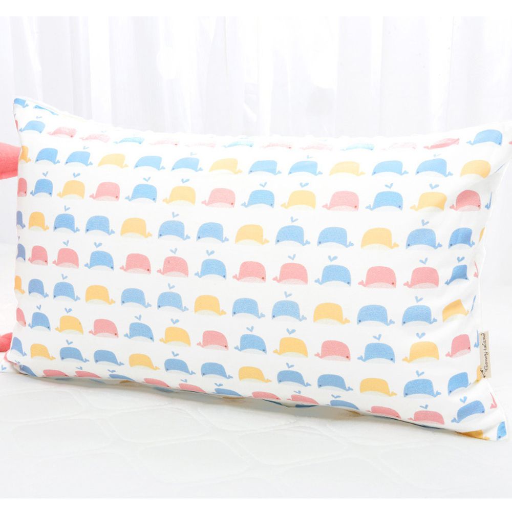 韓國 Coney Island - 雙面材質抗菌防蟎水洗枕頭-彩虹鯨魚 (50X30cm)-枕套*1 + 枕芯*1