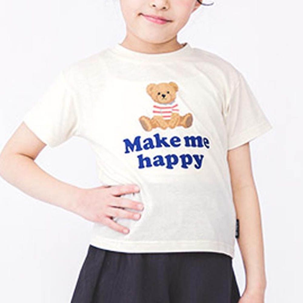 甜美女孩圓領短袖上衣-小熊-象牙