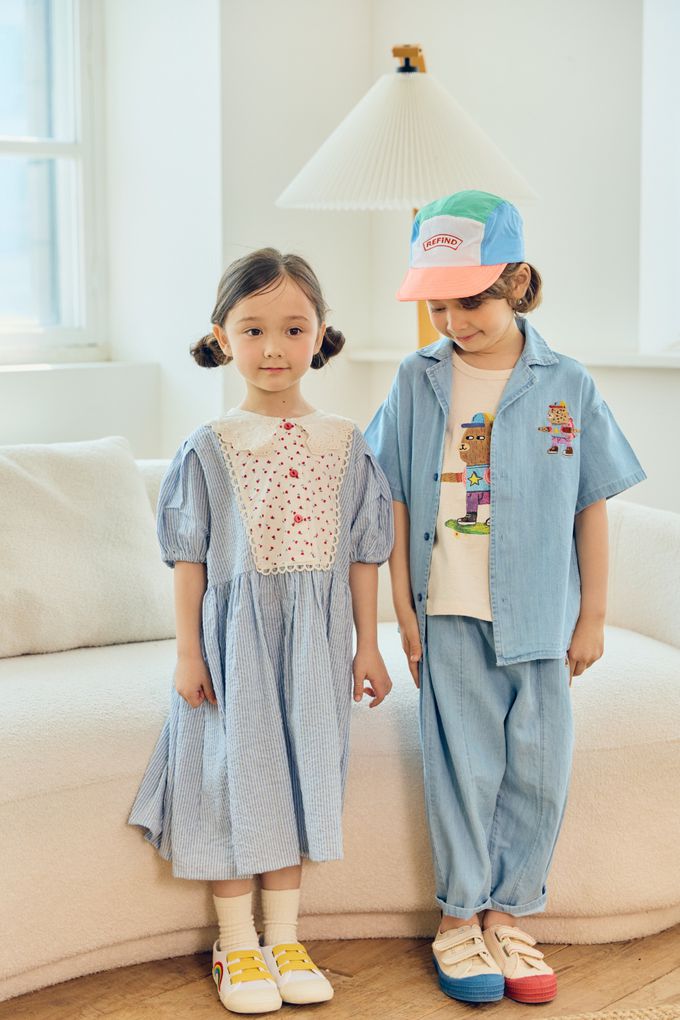 韓國 Mimico - 帥氣小熊印牛仔襯衫-淺藍