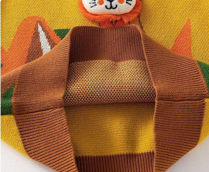 WELLKIDS - 圓領長袖針織毛衣-可愛獅子-藍色