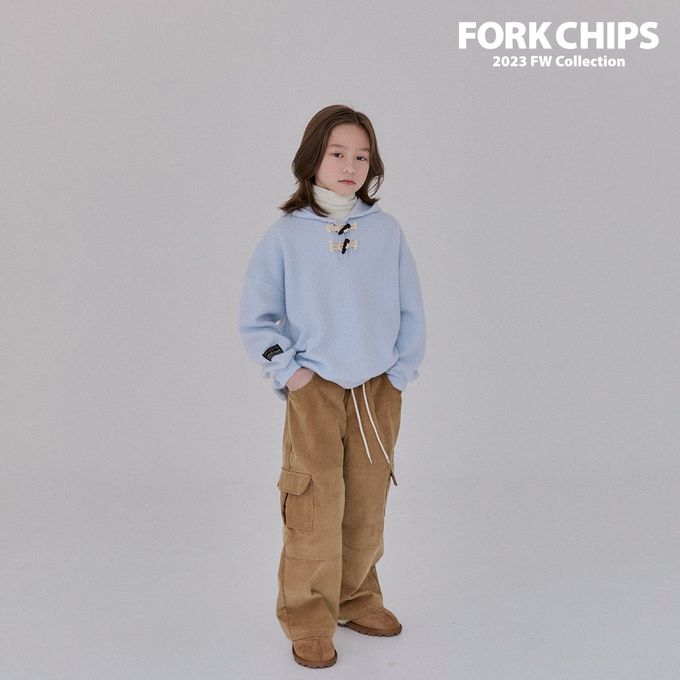 韓國 FORK CHIPS - 牛角釦裝飾拉絨連帽帽T-天藍