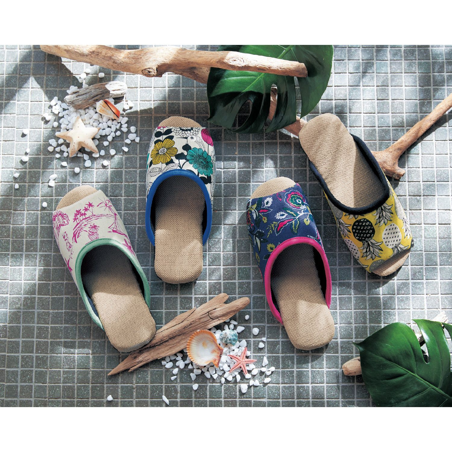 日本千趣會 - 時尚花樣可機洗室內拖鞋-花草-紫紅系 (M(23-25cm))