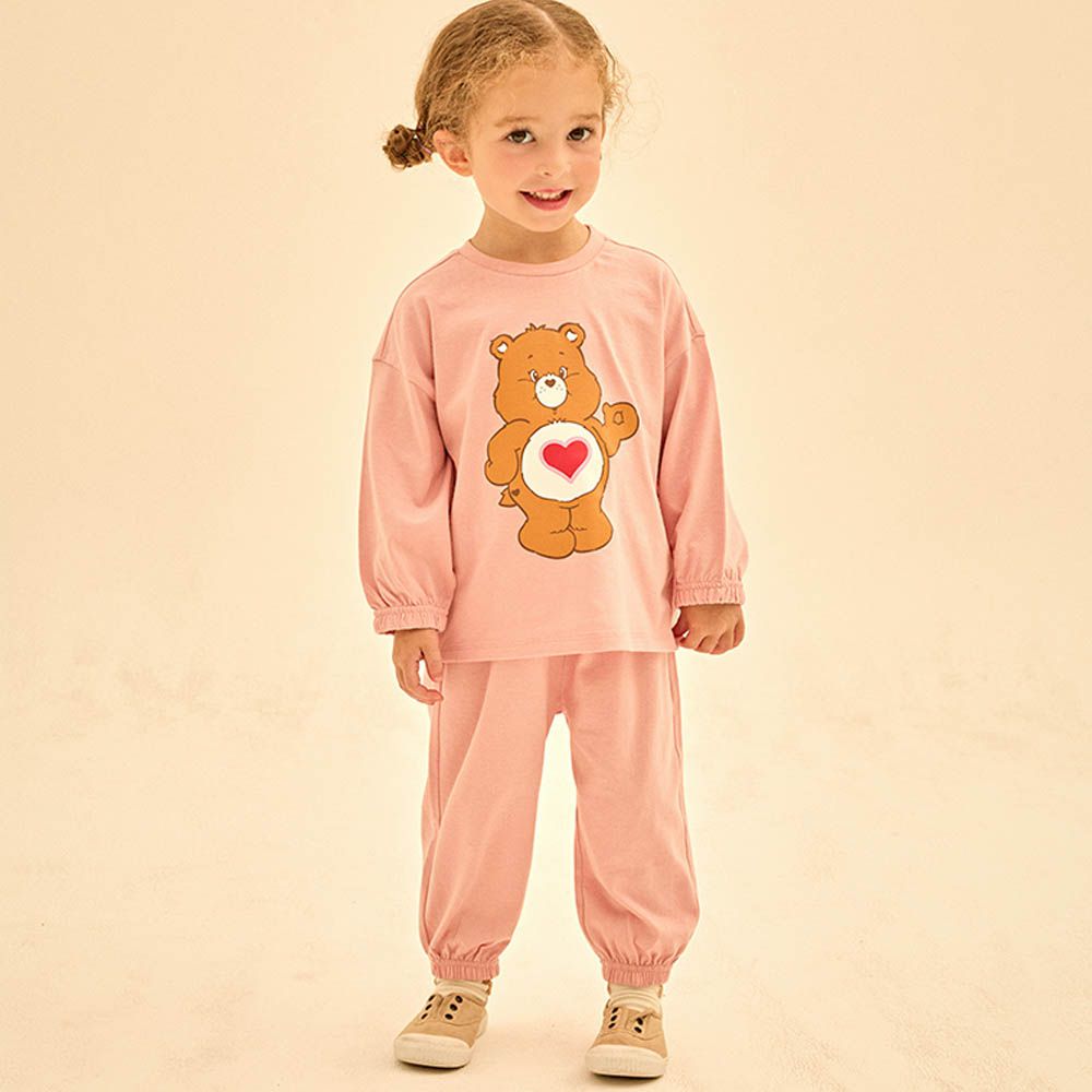 聯名款哈囉大熊純棉縮口長袖套裝-粉