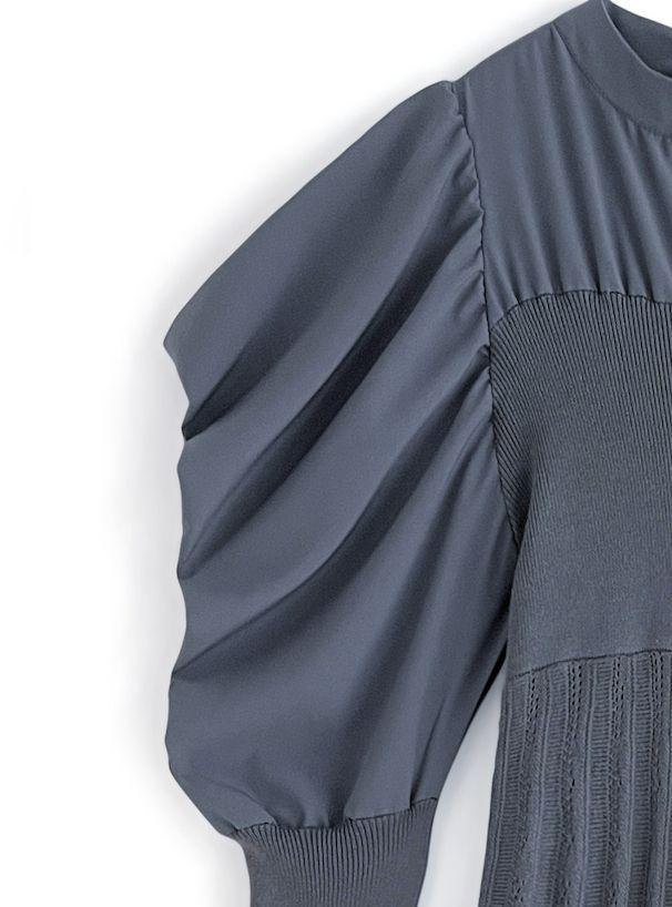 日本 GRL - 燭光晚餐優雅羊腿袖洋裝-深海藍