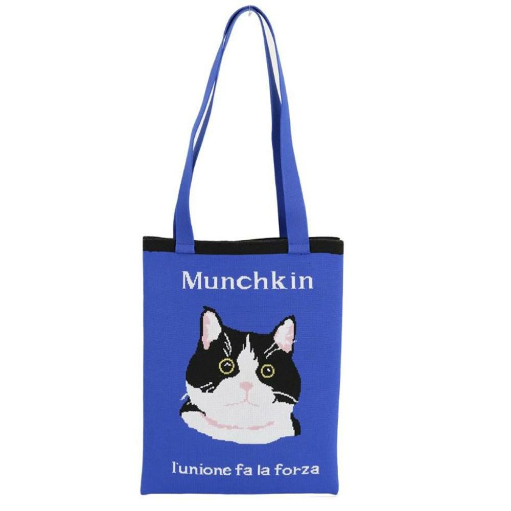 緹花感活力動物表情托特包(可裝A4)-曼赤肯貓-寶藍 (H37.5×W31)