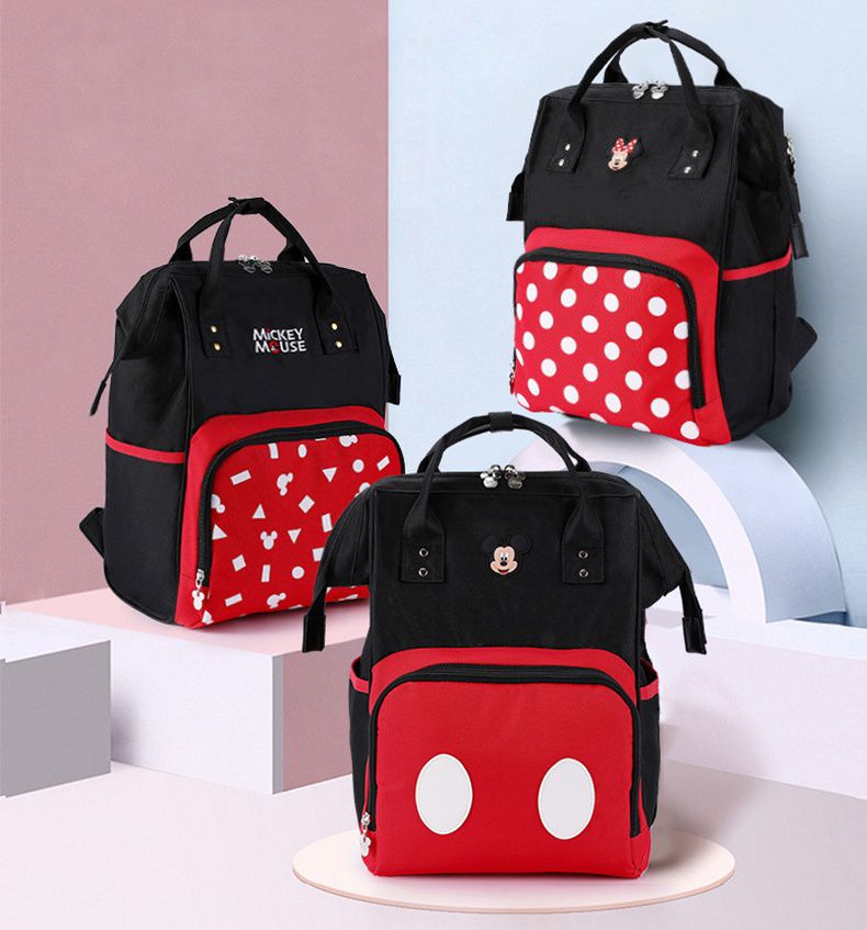 卡通人物大容量後背包/媽媽包-米奇-黑+紅 (40x22x18cm)