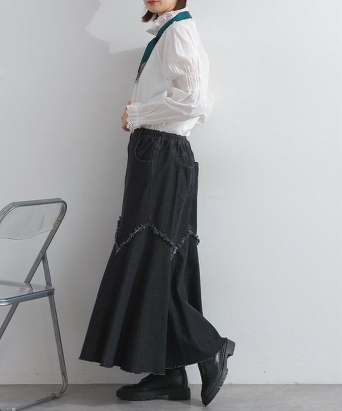 日本 Lupilien - 10oz修身V型魚尾丹寧長裙-灰