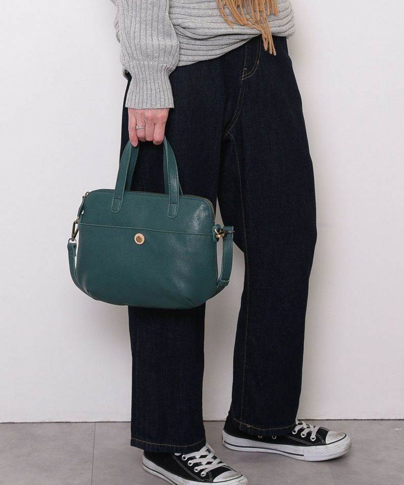 日本 COOCO - 2way真皮托特包/手提包/側背包-藍綠