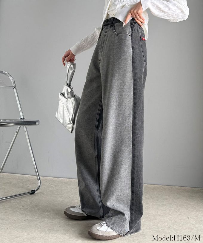 日本 Classical Elf - Java 個性深淺配色寬版丹寧褲-灰黑系