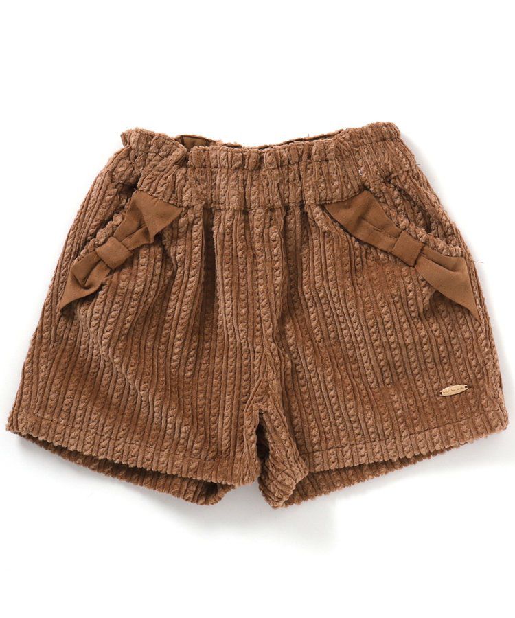 日本 apres les cours - 蝴蝶結口袋燈芯絨短褲-葡萄紫