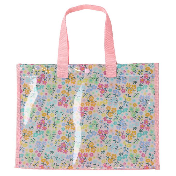 日本 ZOOLAND - 防水PVC手提袋/游泳包-草莓小花-粉白 (25x34cm)