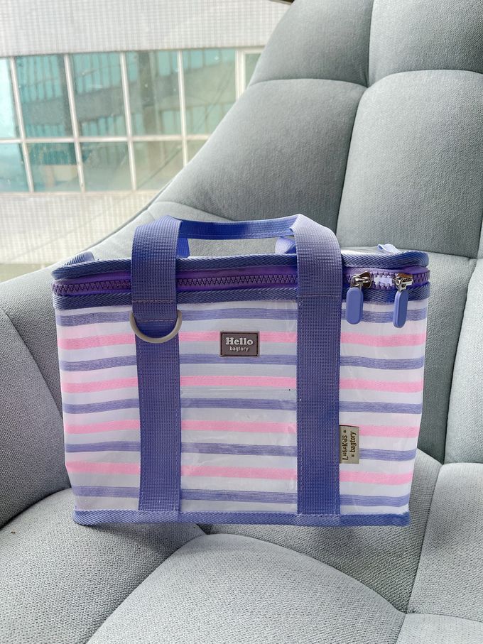 香港百寶袋王 Bagtory HK - 2023特別款花色午餐袋-紫橫條-27*13*19cm