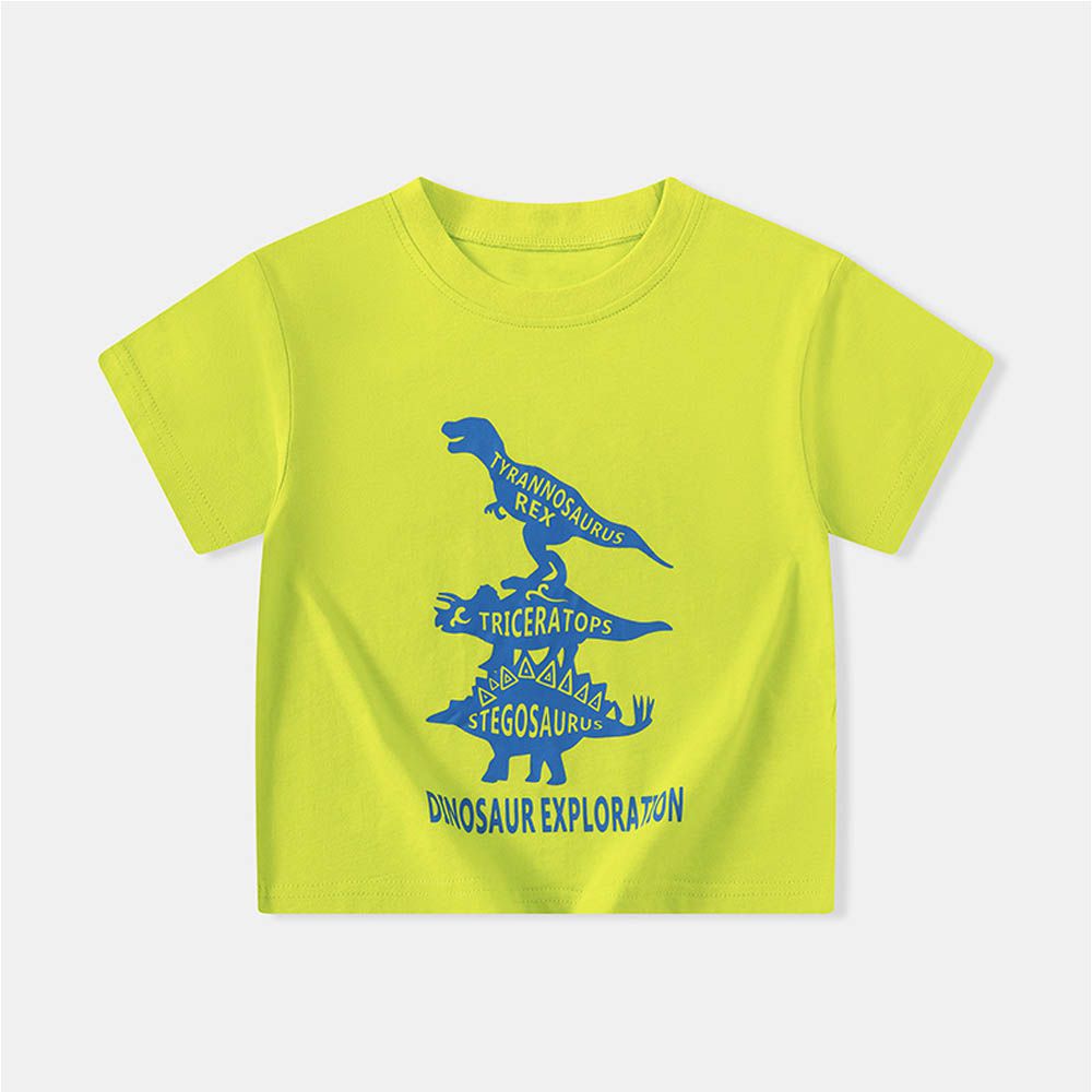 純棉短袖上衣-帥氣恐龍-螢光黃