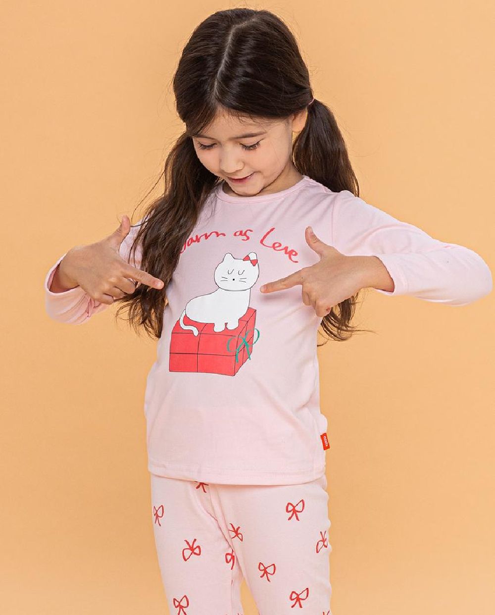 超細絨毛混織彈性長袖家居服-貓咪禮物盒-粉