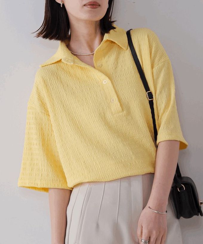 日本 Bab - 精緻紋理都會感五分袖上衣-淺棕