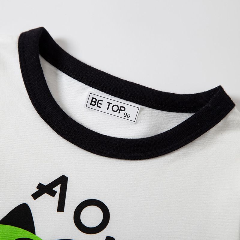 BE TOP - 純棉立體短袖上衣-咆哮黑眼壞壞恐龍-米白色