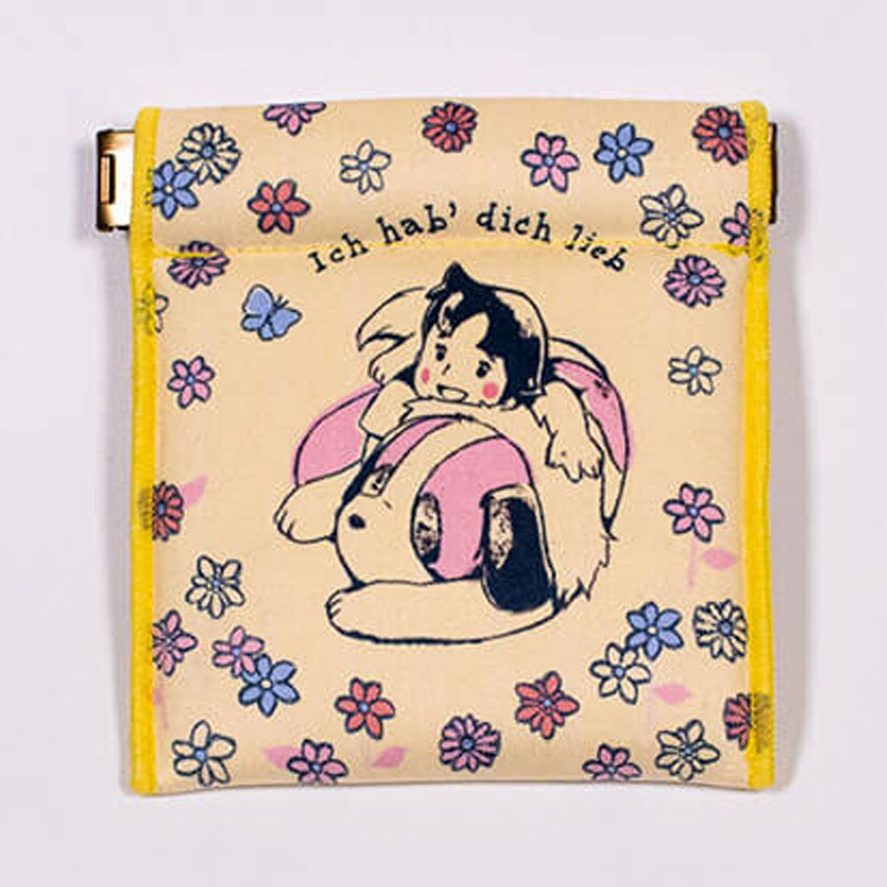 日本 3carat - 雲朵柔棉彈簧口金化妝包/收納袋-阿爾卑斯山的少女-黃粉 (9.5x9cm)