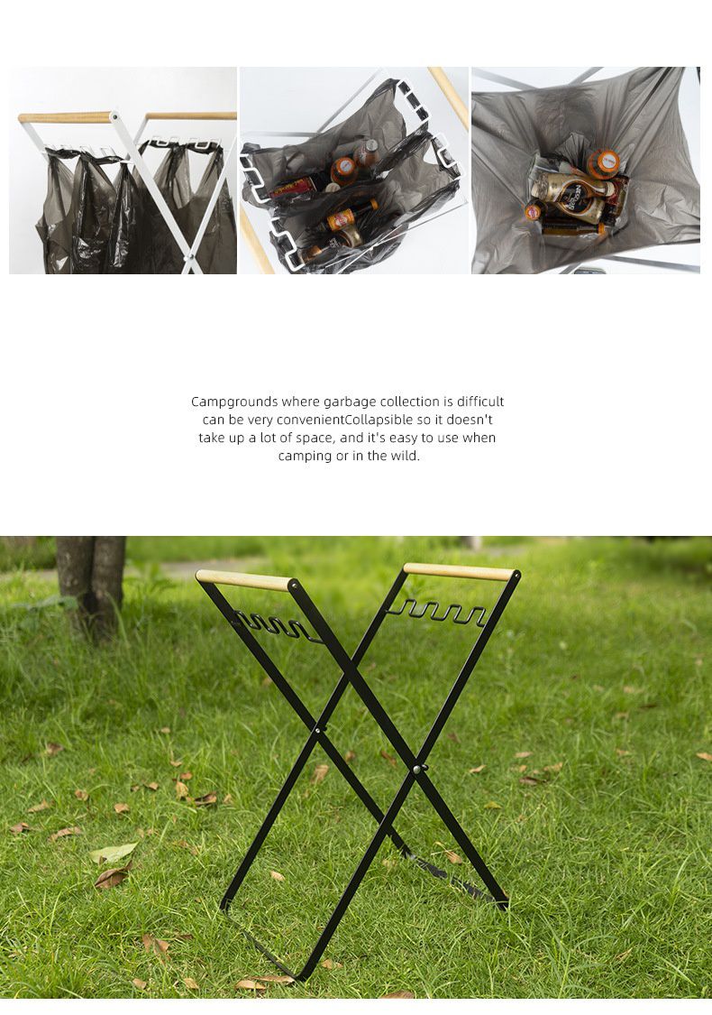 CLS - 戶外木柄折疊式垃圾袋支架-白色 (33.5x24.5x46.5cm)