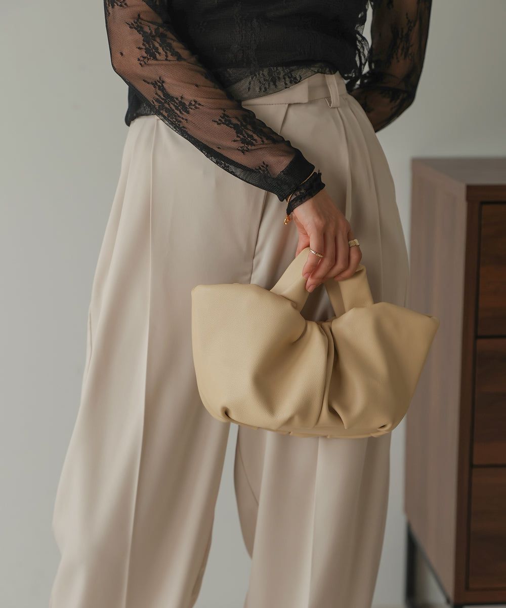 日本 Bab - 2WAY抓皺設計皮革小包-淺藍