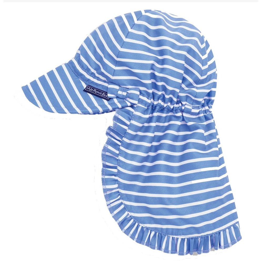 英國 JoJo Maman BeBe - 嬰幼兒/兒童UPF50+防曬護頸遮陽帽-藍白條紋
