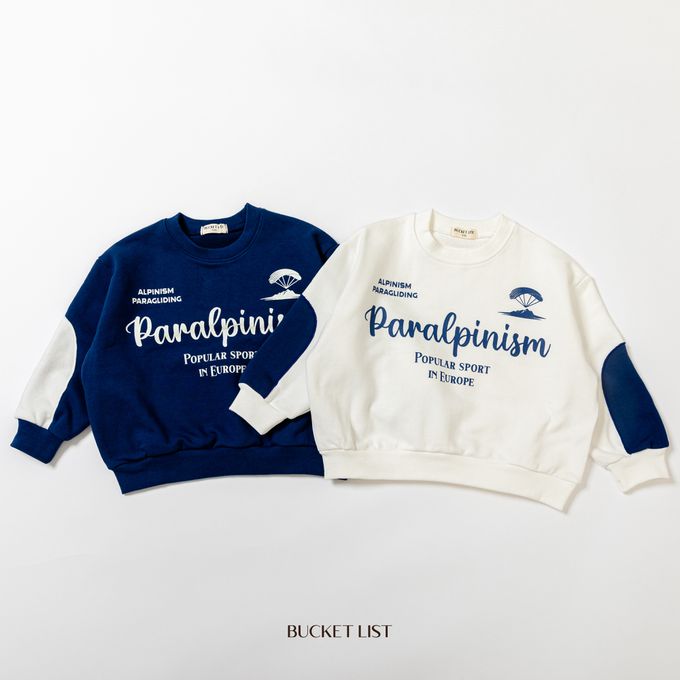 韓國 BUCKET LIST - 文字印休閒圓領長袖大學T-象牙白