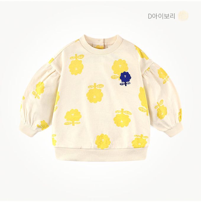 韓國 milk mile - 滿版黃色花朵長袖上衣-米