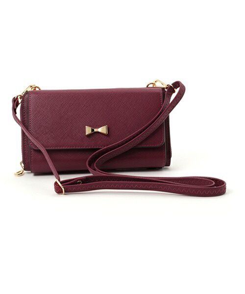 日本 cachecache - 3way蝴蝶結錢夾包-WI酒紅