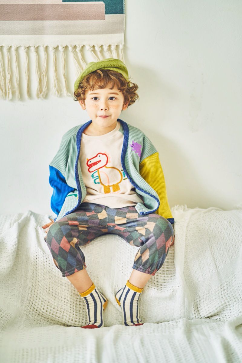 韓國 Mimico - 幾何圖形舒適棉褲-菱格灰